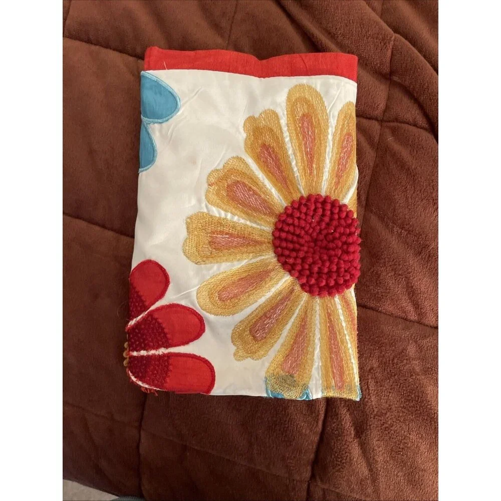 Pier 1 Embroidered Floral Appliqué Case Only Red‎ Blue Green Yellow 18X 18 Satin